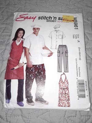 McCalls M5961 Chefs Style SHORT SLEEVE Shirt Apron Hat Cargo Pants Pattern S M L - Thumbnail 2
