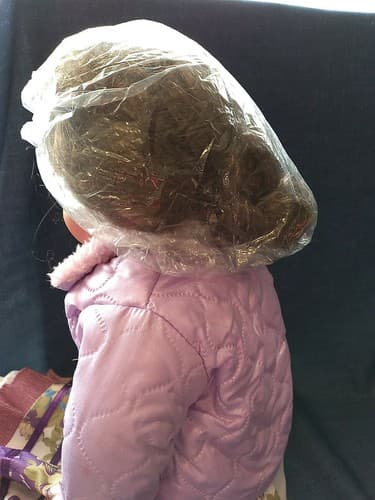 22" Brunette Doll Brown Glass Eyes Original Outfit Purple Coat Cute Girl Doll - Thumbnail 11