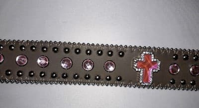 Nocona Western Girls Kids Belt Rhinestones Pink Cross Brown N4425644 - Thumbnail 2