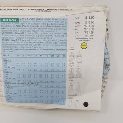Butterick Pattern 3084 Size 12 14 16 Misses Cape & Skirt Easy UC Vtg 1990s Style - Thumbnail 5