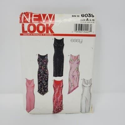NEW LOOK 6039 Misses V Neck Dress Pattern 6 8 10 12 14 16 Uncut OOP - Thumbnail 2