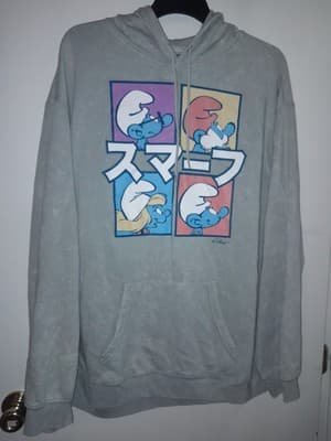 Mad Engine Smurfs Boxed Up Silver Gray Mineral Wash 3XL Pullover Hoodie Japanese - Thumbnail 2