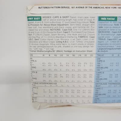 Butterick Pattern 3084 Size 12 14 16 Misses Cape & Skirt Easy UC Vtg 1990s Style - Thumbnail 4