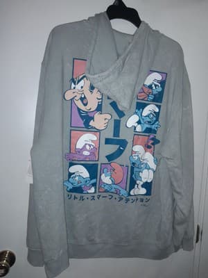 Mad Engine Smurfs Boxed Up Silver Gray Mineral Wash 3XL Pullover Hoodie Japanese - Thumbnail 5