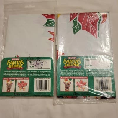 Santa's Helper XL Drawstring Gift Bag Poinsettia 32x40" Santas Vtg Lot of 2 Glad - Thumbnail 3
