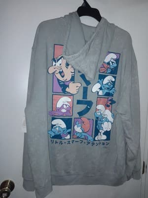 Mad Engine Smurfs Boxed Up Silver Gray Mineral Wash 3XL Pullover Hoodie Japanese - Thumbnail 4