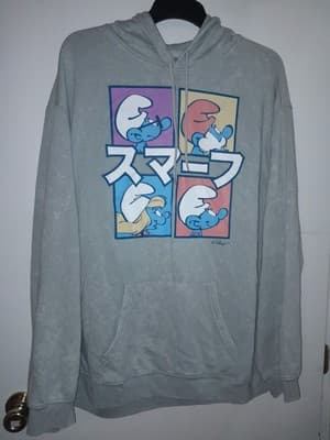 Mad Engine Smurfs Boxed Up Silver Gray Mineral Wash 3XL Pullover Hoodie Japanese - Image 1