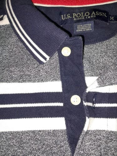 U.S. Polo Assn. Polo Shirt Medium Striped White Blue Gray Bright Colors - Thumbnail 3