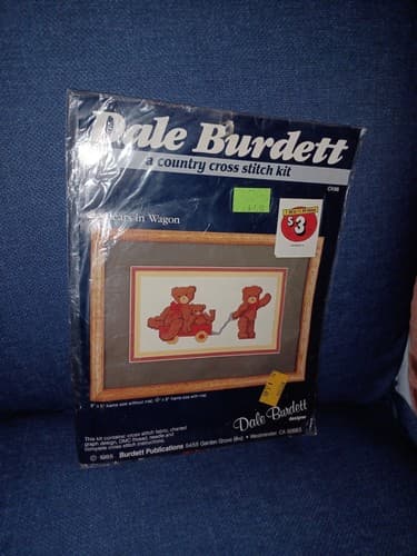 Vinitage Dale Burdett Teddy Bears In Wagon Cross Stitch Kit 9" x 5" 1985 NOS - Image 1