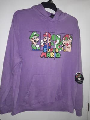 Mad Engine Super Mario XL Hoodie Purple Mineral Wash Pullover Double-Sided NWT - Image 1