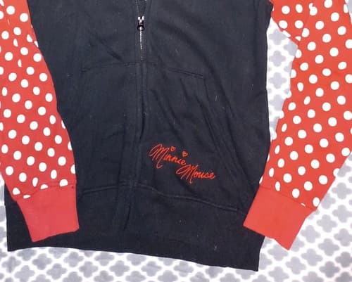 Authentic Disney Parks Minnie Mouse Hoodie Sweatshirt Small Ears Black Red White - Thumbnail 5