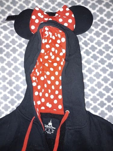 Authentic Disney Parks Minnie Mouse Hoodie Sweatshirt Small Ears Black Red White - Thumbnail 3