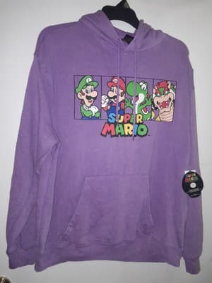 Mad Engine Super Mario XL Hoodie Purple Mineral Wash Pullover Double-Sided NWT - Thumbnail 2