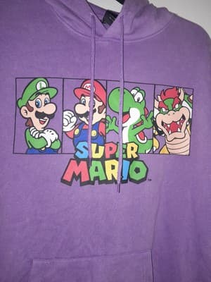 Mad Engine Super Mario XL Hoodie Purple Mineral Wash Pullover Double-Sided NWT - Thumbnail 3