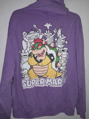Mad Engine Super Mario XL Hoodie Purple Mineral Wash Pullover Double-Sided NWT - Thumbnail 6