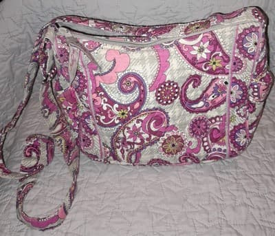 Vera Bradley Paisley Meets Plaid Crossbody Shoulder Bag Pink Floral Purse 10x8x4 - Image 1