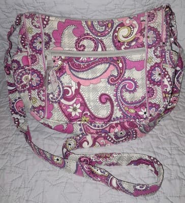 Vera Bradley Paisley Meets Plaid Crossbody Shoulder Bag Pink Floral Purse 10x8x4 - Thumbnail 3