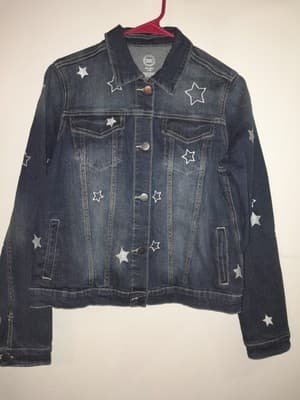 WONDER NATION Denim Jacket Girls XXL Blue Star Print Button Front Jean Rodeo - Image 1