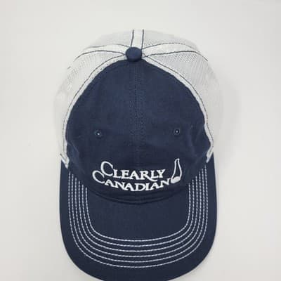 Vtg Clearly Canadian Trucker Hat Navy White Mesh Adjustable Strapback Cap Y2K - Thumbnail 3