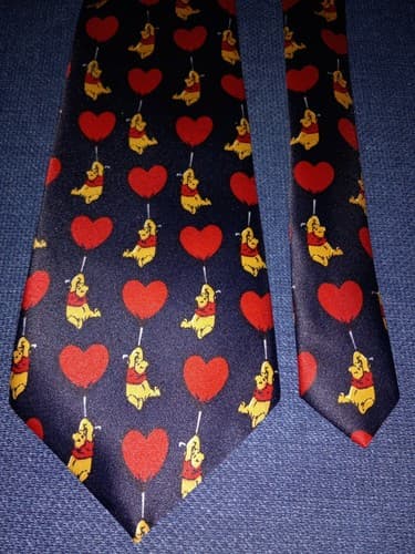 Necktie from Disney Winnie the Pooh Character Hearts Tie Blue Picasso Hand Made - Image 1