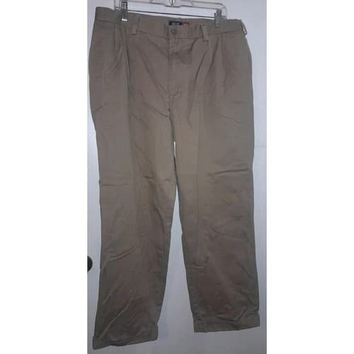 IZOD Chino Pants Mens 38x31 Khaki Classic Flat Front Casual Cotton Slacks - Thumbnail 2
