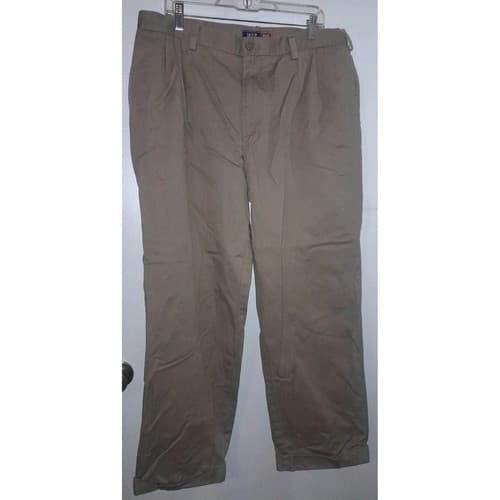 IZOD Chino Pants Mens 38x31 Khaki Classic Flat Front Casual Cotton Slacks - Thumbnail 3
