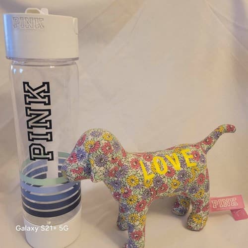 Victorias Secret PINK Love Floral Dog & Cool Stripe Campus Water Bottle Lot of 2 - Image 1