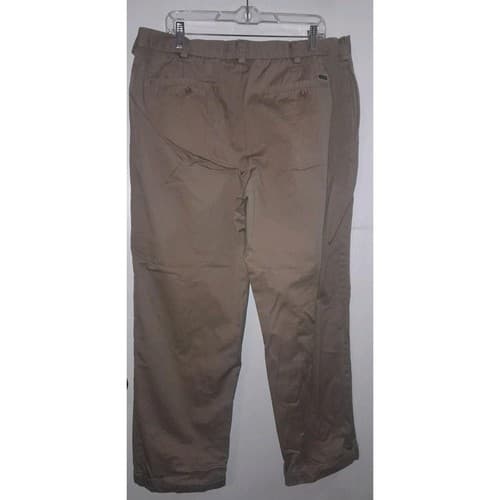 IZOD Chino Pants Mens 38x31 Khaki Classic Flat Front Casual Cotton Slacks - Thumbnail 8