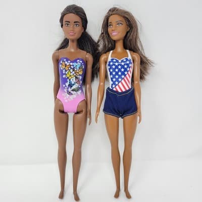 2019 Olympic Swimmer USA Flag & 2021 Beach Butterfly Swimsuit Barbie Lot Of 2 - Image 1