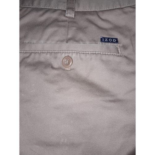 IZOD Chino Pants Mens 38x31 Khaki Classic Flat Front Casual Cotton Slacks - Thumbnail 5