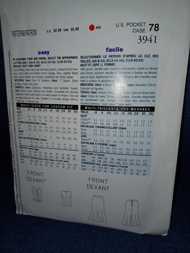 See & Sew 3941 Misses' Lined Vest & Skirt Close-fitting Flared Skirt Sz 18 20 22 - Thumbnail 5