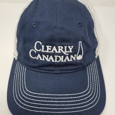 Vtg Clearly Canadian Trucker Hat Navy White Mesh Adjustable Strapback Cap Y2K - Thumbnail 2