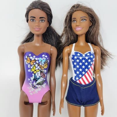 2019 Olympic Swimmer USA Flag & 2021 Beach Butterfly Swimsuit Barbie Lot Of 2 - Thumbnail 2