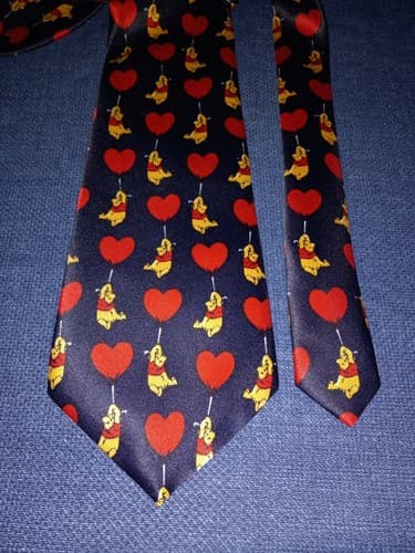 Necktie from Disney Winnie the Pooh Character Hearts Tie Blue Picasso Hand Made - Thumbnail 2