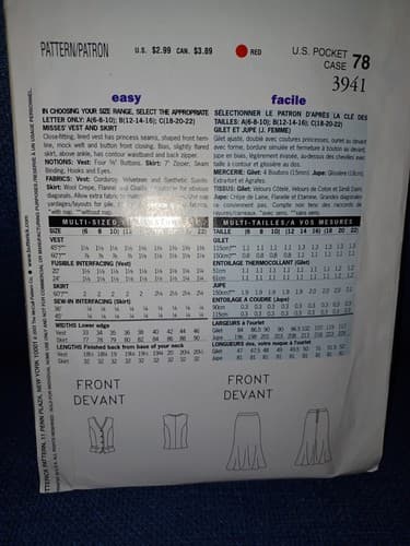 See & Sew 3941 Misses' Lined Vest & Skirt Close-fitting Flared Skirt Sz 18 20 22 - Thumbnail 4