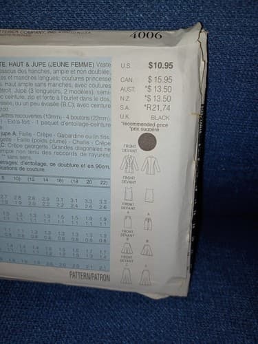 Butterick 4006 Pattern Ms ESSENCE Collection Below Hip Jacket Top Skirt 12 14 16 - Thumbnail 5