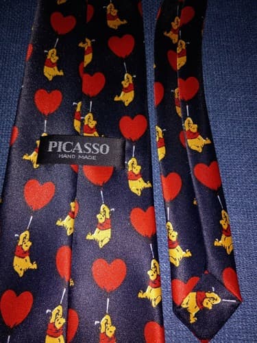 Necktie from Disney Winnie the Pooh Character Hearts Tie Blue Picasso Hand Made - Thumbnail 3