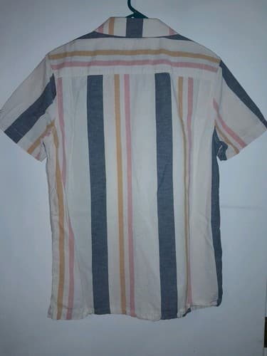 Aeropostale Button Down Mens S Short Sleeve Shirt w Blue Mustard Pink Stripes - Thumbnail 8