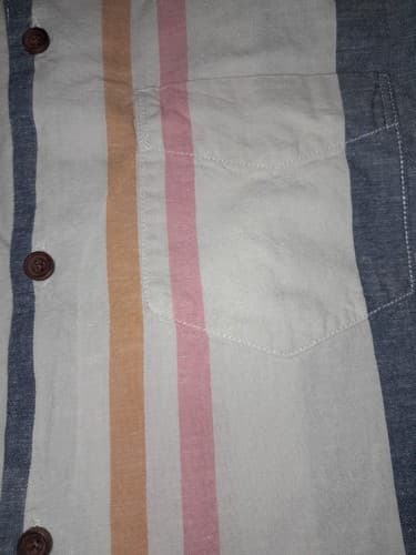 Aeropostale Button Down Mens S Short Sleeve Shirt w Blue Mustard Pink Stripes - Thumbnail 3