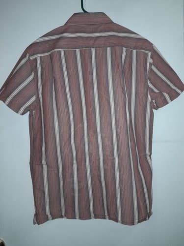 Aeropostale Button Down Mens Small Short Sleeve Shirt Rust with Blue Stripe EUC - Thumbnail 7
