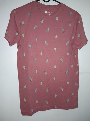 🍍 Aeropostale Shirt Mens XS X-Small Rose Short Sleeve Crew Neck Pineapple - Thumbnail 2