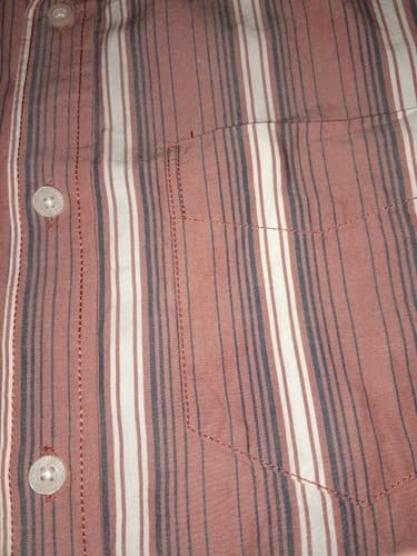 Aeropostale Button Down Mens Small Short Sleeve Shirt Rust with Blue Stripe EUC - Thumbnail 4