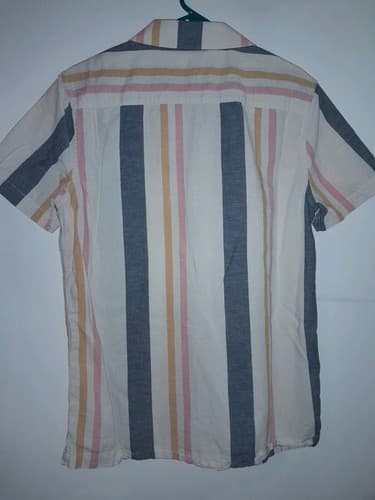 Aeropostale Button Down Mens S Short Sleeve Shirt w Blue Mustard Pink Stripes - Thumbnail 7