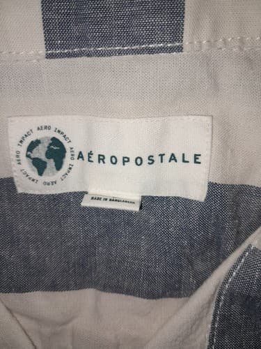 Aeropostale Button Down Mens S Short Sleeve Shirt w Blue Mustard Pink Stripes - Thumbnail 5