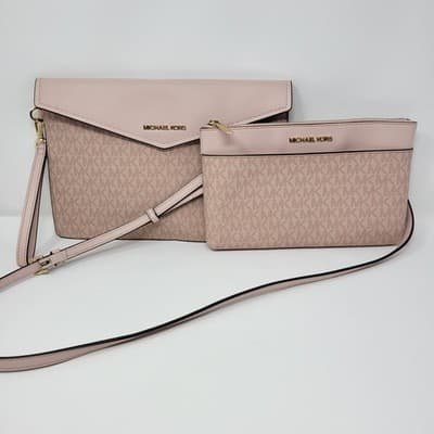 Michael Kors Jet Set Travel Crossbody Wristlet Clutch Set Beige MK Bundle Lot - Image 1