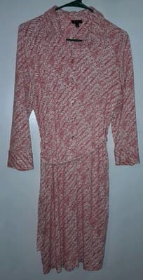 Talbots Boho Chic Ponte Knit Belted Shirt Dress Coral White M Midi - Image 1