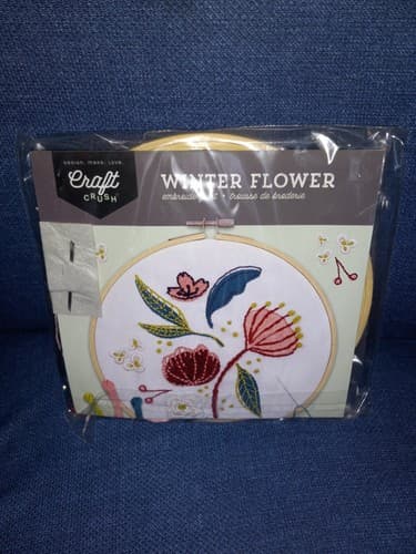 Craft Crush, Winter Flower, Embroidery Kit, Hoops Needles Canvas Thread - Image 1