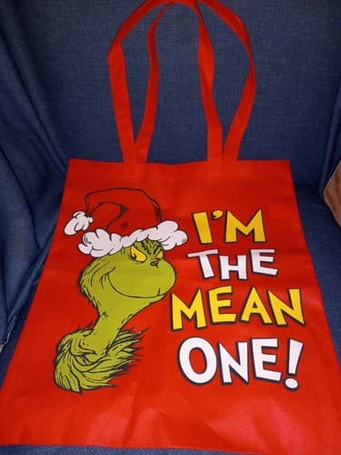 The Grinch Who Stole Christmas Reusable Tote Gift Bag "I'm the mean one" Red - Image 1