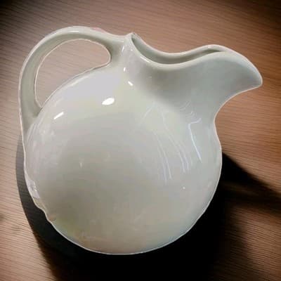 HALL Ceramic Pitcher White Mid Century Modern Creamer USA 633 8in Vintage - Thumbnail 13