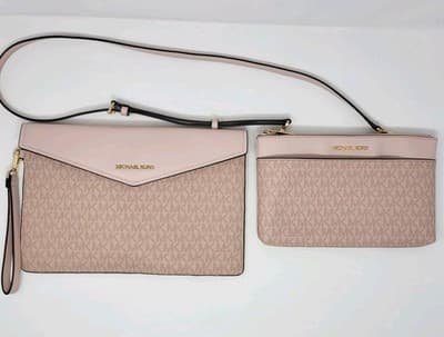 Michael Kors Jet Set Travel Crossbody Wristlet Clutch Set Beige MK Bundle Lot - Thumbnail 3